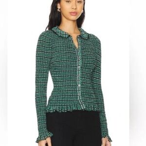 NWOT FREE PEOPLE CAUGHT IN A FEELING CARDIGAN SHIRT Green PLAID SZ SMALL